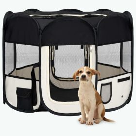 Dog Playpen Black and cream Polyester, Steel 35.4x35.4x22.8 in