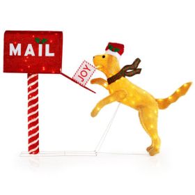 3.5 ft Christmas Mail Box with Dog and 120 Warm White LED Lights - Color: Red