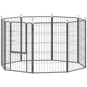 39" Dog Playpen Indoor Outdoor, Portable Foldable 8 Panels Pet Playpen with Door & Strap for Large Dogs