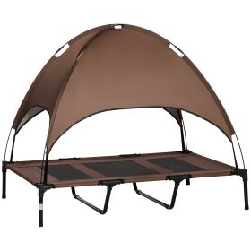 Elevated Dog Bed with Canopy, Portable Raised Dog Cot for XL Sized Dogs, Indoor & Outdoor, 48" x 36" x 43", Coffee