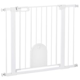 30"-41" Extra Wide Pet Gate Barrier with Small Door, 30"H Dog Gate with Safety Gate Barrier, Stair Pressure Fit, White