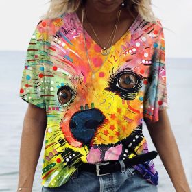 Women's V-neck Top Short Sleeve T-shirts Summer New 3D Cute Dog Print Casual Lovely Harajuku Versatile (Color: WVLDXM210-0159, size: 5XL)